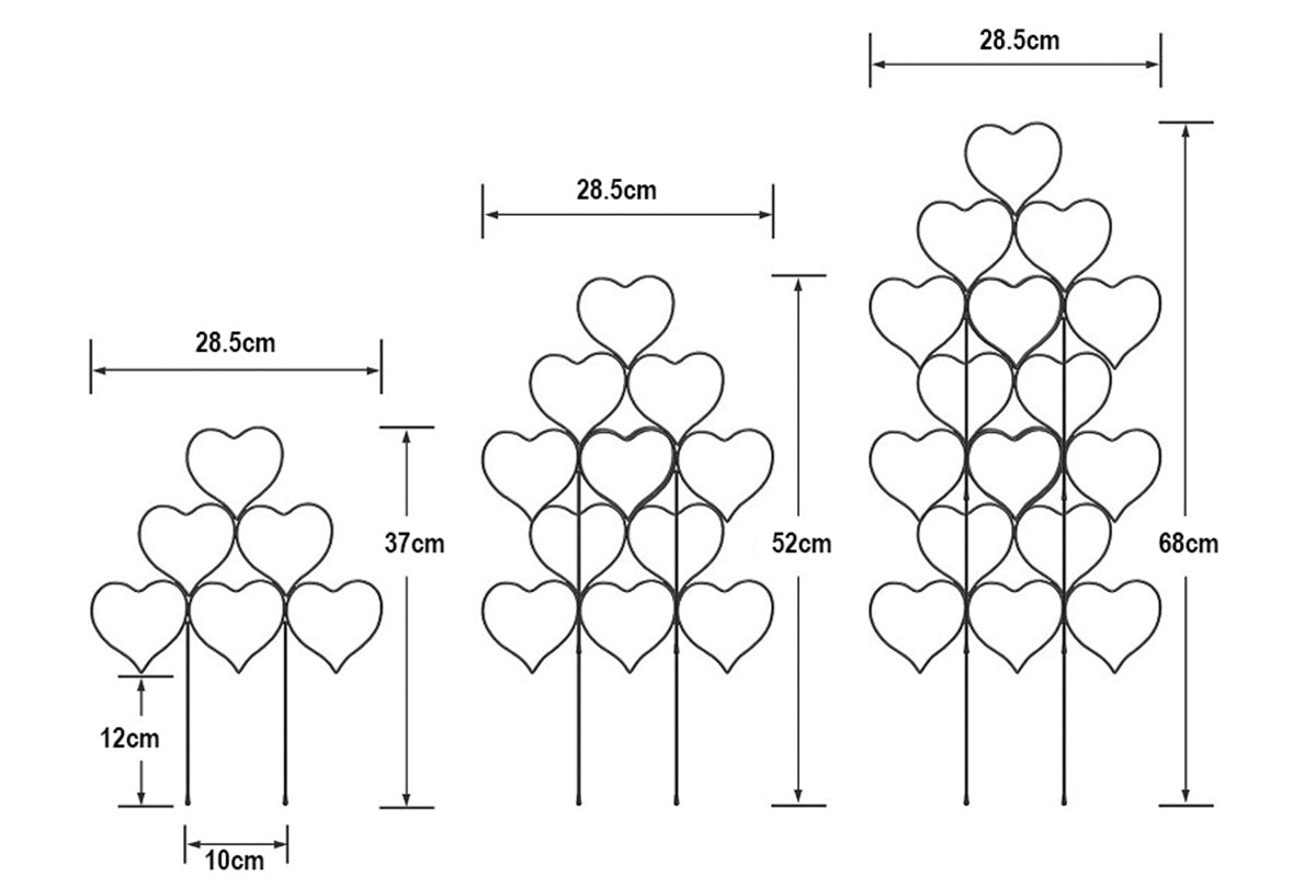 Plant Trellis for Climbing Plants Black Heart Metal Stackable Garden Trellis for Vine Ivy Flower Potted Plants