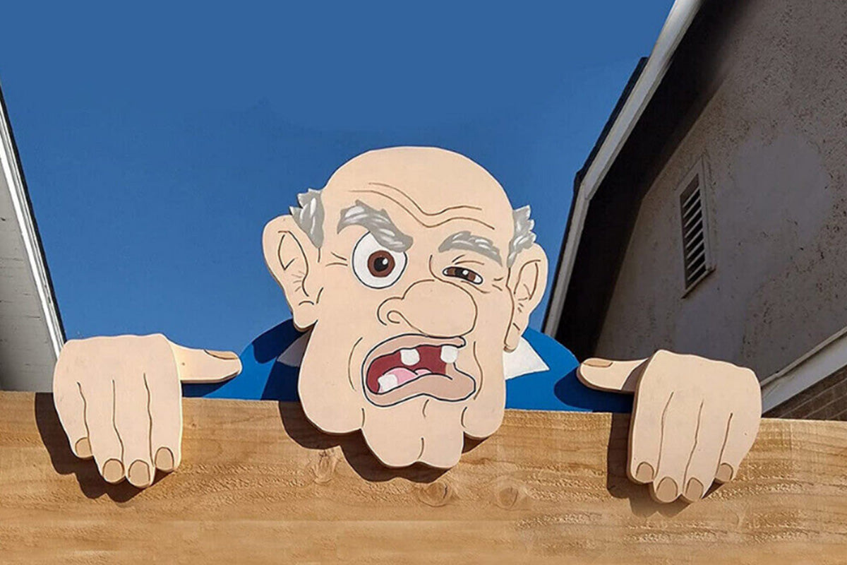 Nosy Neighbor Old Man Lady Fence Decoration Yard Garden Fence Sign-Fierce Old Man
