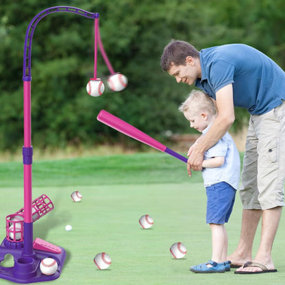 3-in-1 Tee Ball Set for Kids Retractable Baseball Batting Tee Set Pink
