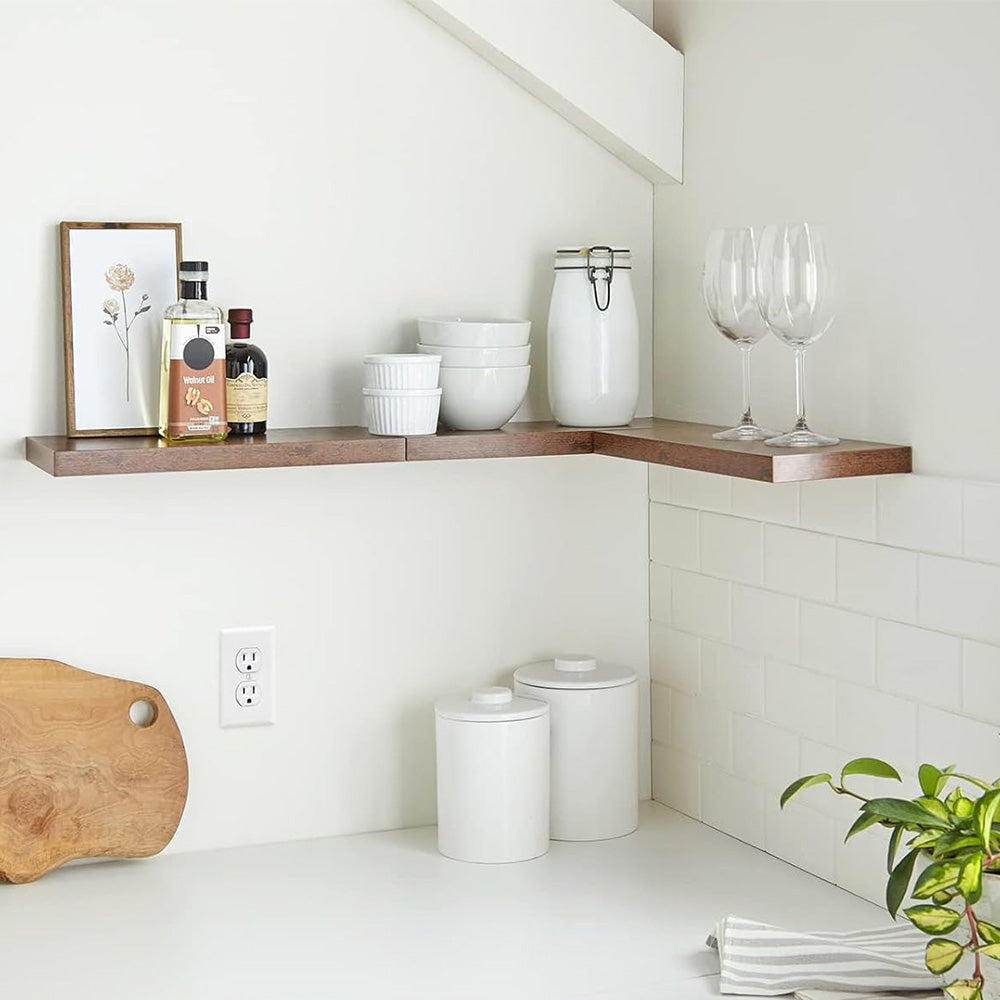 3Pcs Set Wall Mounted Floating Shelves Hanging Wood Storage Shelves for Home Bathroom Brown