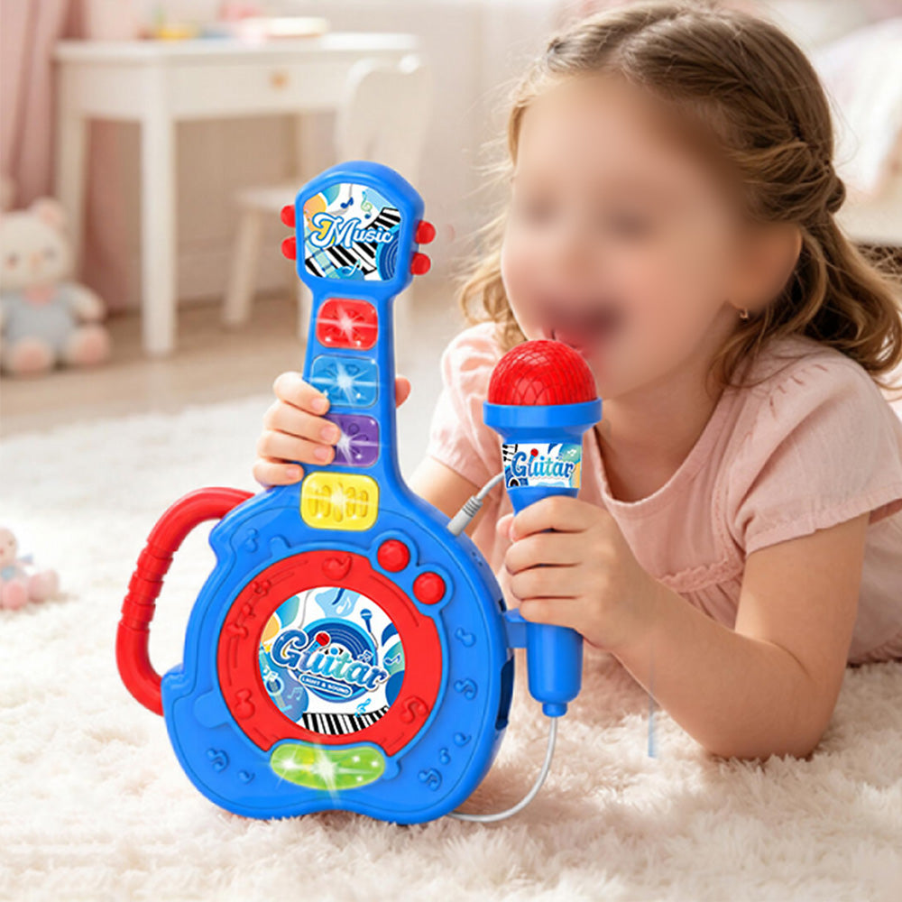 LED Light Guitar Toy with Detachable Microphone and Music - Blue