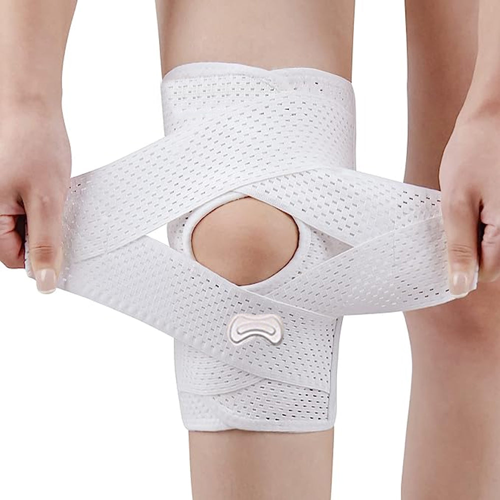 Pair of Adjustable Knee Brace Breathable Knee Support Pads for Workout Sports White