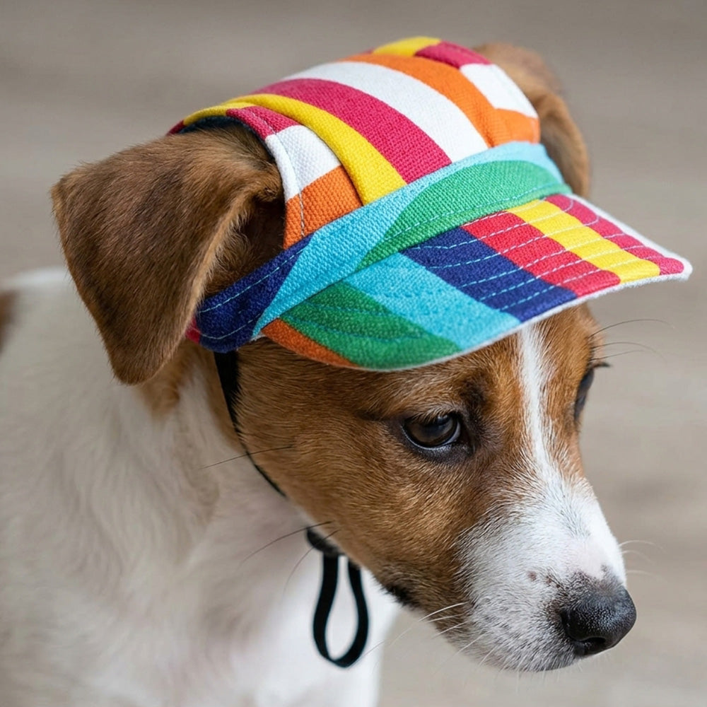 Dog Baseball Cap Adjustable Pet Hat with Ear Holes Rainbow M