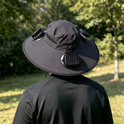 Solar Fan Hat with 3 Fans and USB Charging Cooling Hat - Dark Grey