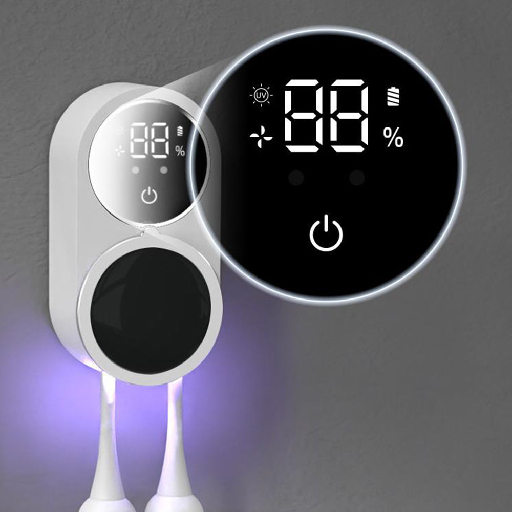 2Pcs Wall Mounted Toothbrush Holder and Cleaner with Smart Light Cleaning and Fan Drying
