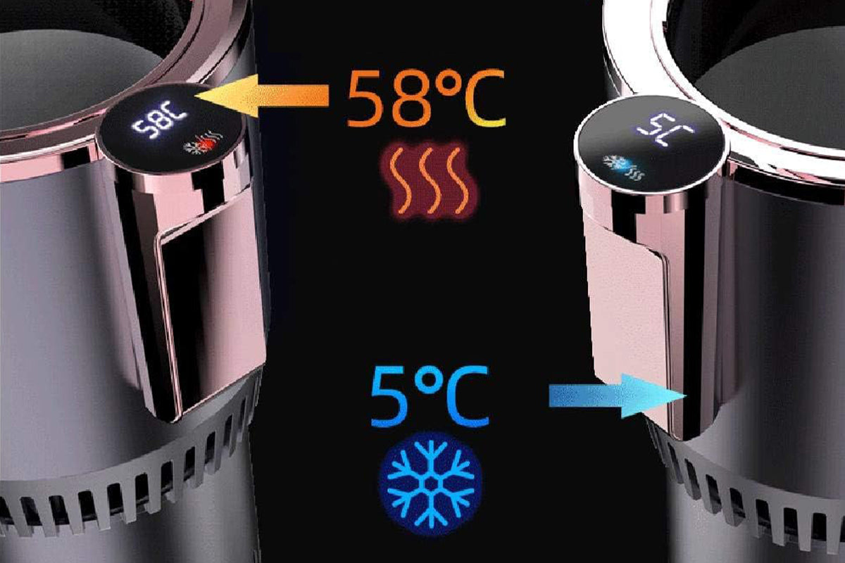 2 in 1 Car Cup Warmer Cooler Smart Car Mug Holder Auto Car Cooling and Heating Cup with LED Temperature Display Car Refrigerator-Purple