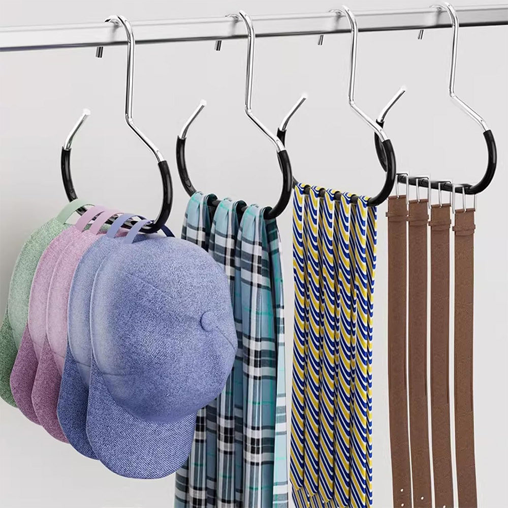 8 Piece Iron Ring Hat Storage Hooks for Closet Cap Scarf and Bag Hangers - Black