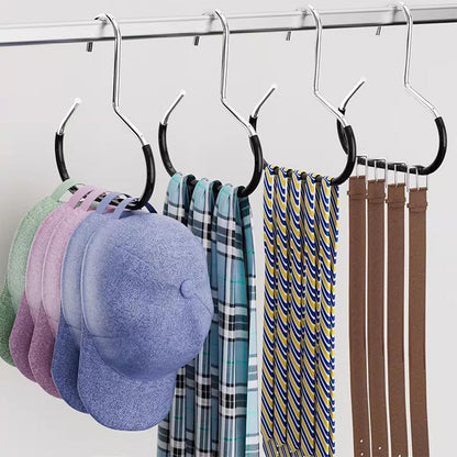 8 Piece Iron Ring Hat Storage Hooks for Closet Cap Scarf and Bag Hangers - Black