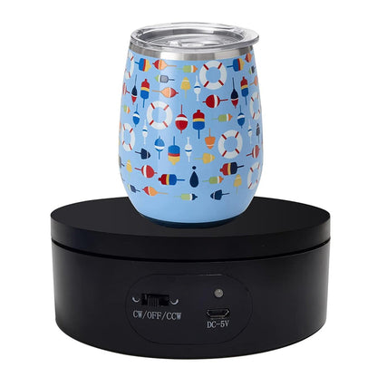 12cm Rotating Display Stand Dual Power Supply Turntable for Showcasing Cups Jewelry Black