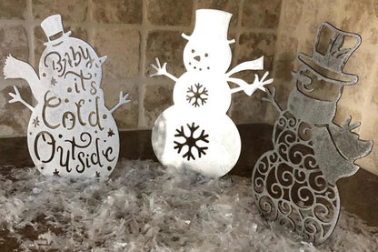 3Pcs Set Silvery Metal Christmas Snowman Home Interior Living Room Craft Ornaments Christmas Decor