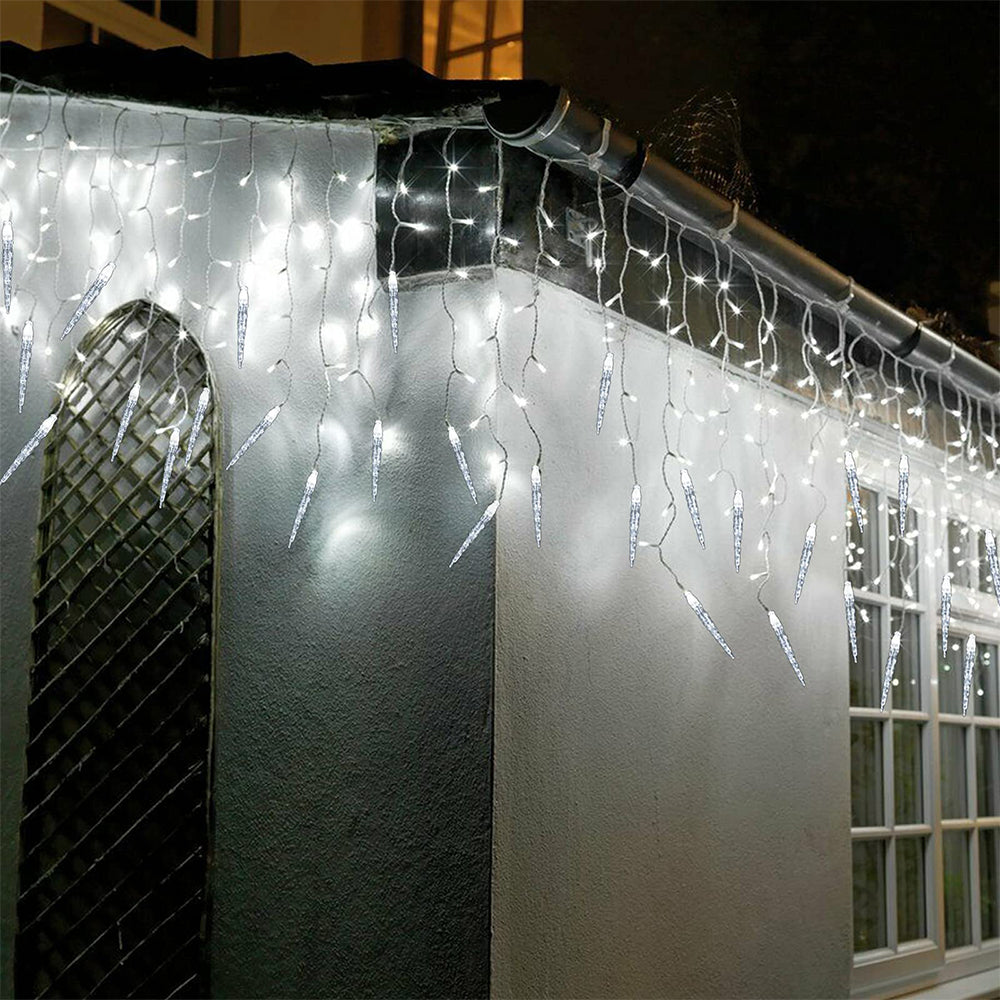 Christmas Icicle Lights Window Curtain Drooping Light String with 8 Modes - White