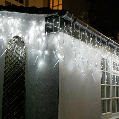 Christmas Icicle Lights Window Curtain Drooping Light String with 8 Modes - White