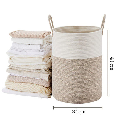Large Woven Laundry Basket Cotton Rope Hamper for Laundry Toys & Blankets-Brown