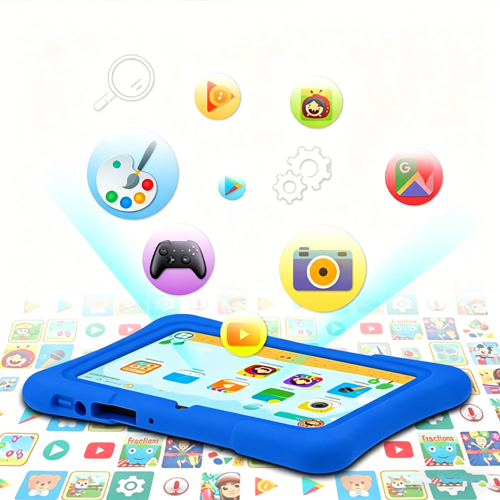 7 Inch Kids Tablet Android 10.0 Quad Core 16GB with Shockproof Silicone Case-Blue