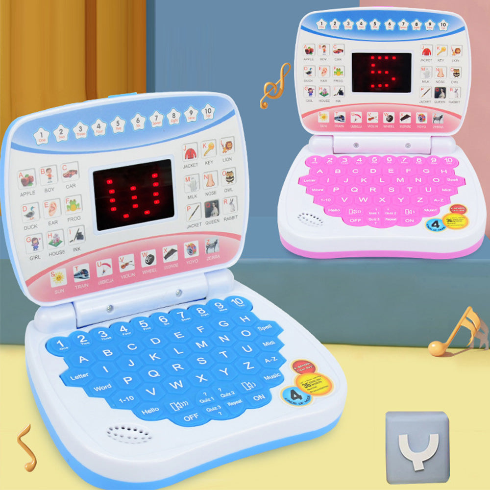 Pretend Laptop Toy with Music for Bilingual Learning - Blue