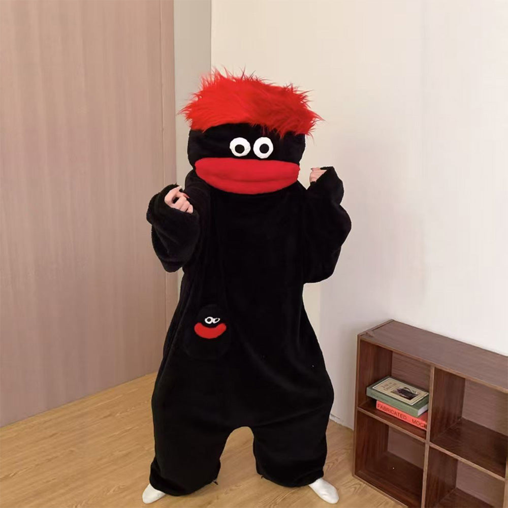 Plush Monster Onesie Pajamas Soft Funny Cartoon Costume Loungewear-Black