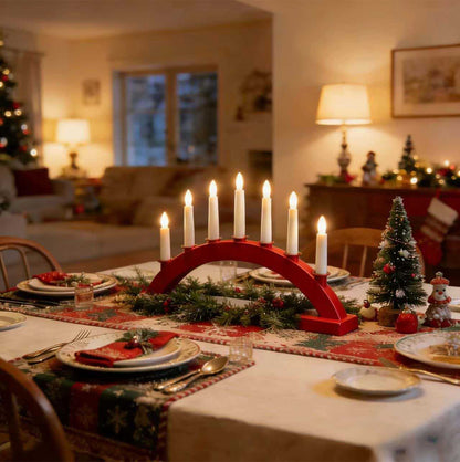 LED Christmas Flameless Taper Candle Decoration Light Holder - Red