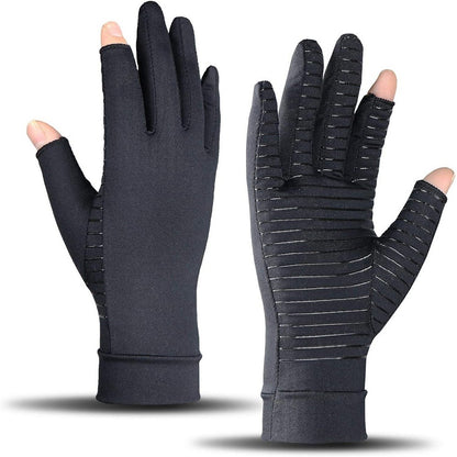 2 Finger Open Copper Arthritis Compression Gloves with Touchscreen Tips for Tendonitis