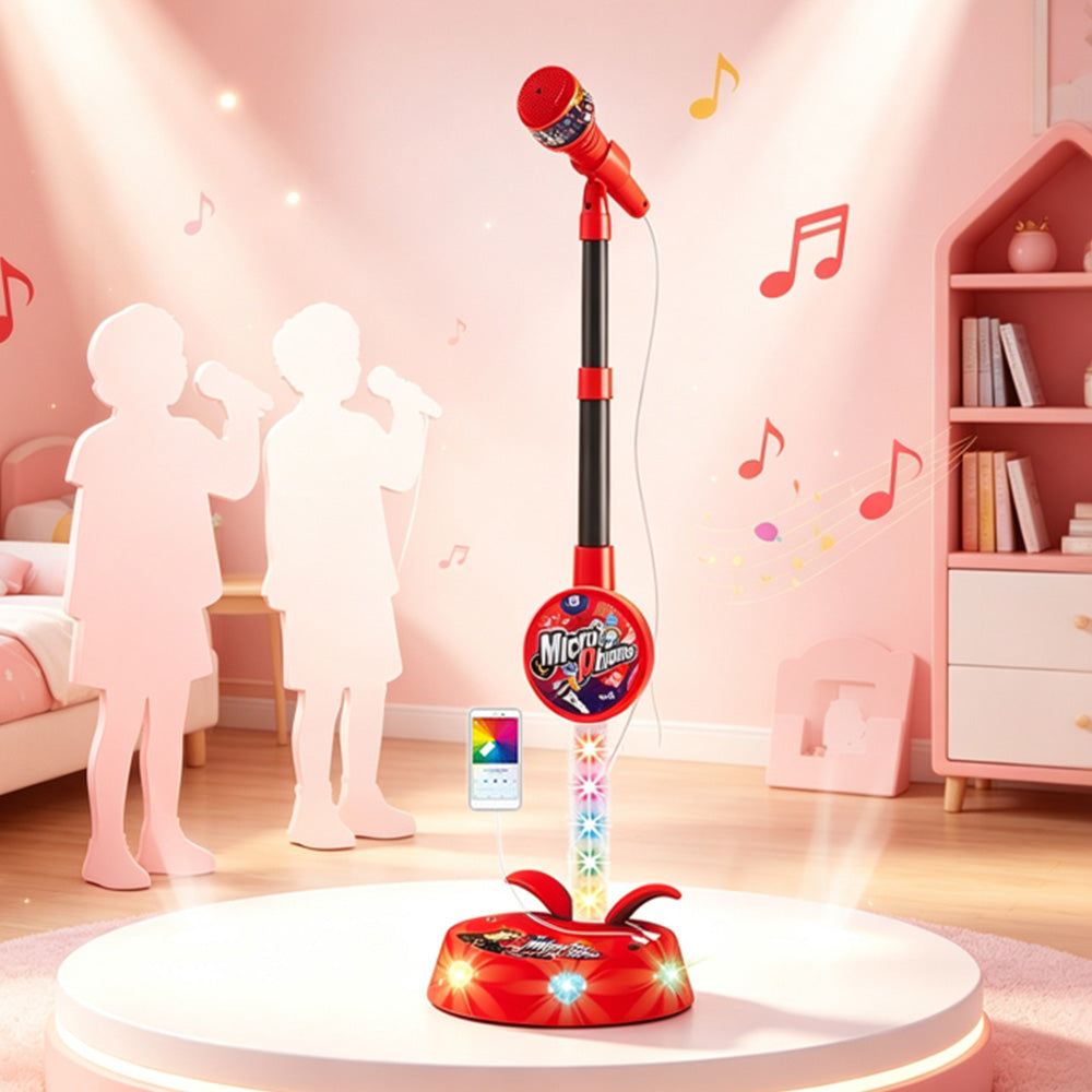 Karaoke Microphone Toy with Stand and Flashing Lights - Red
