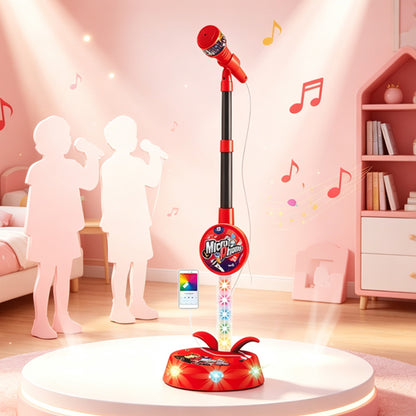 Karaoke Microphone Toy with Stand and Flashing Lights - Red