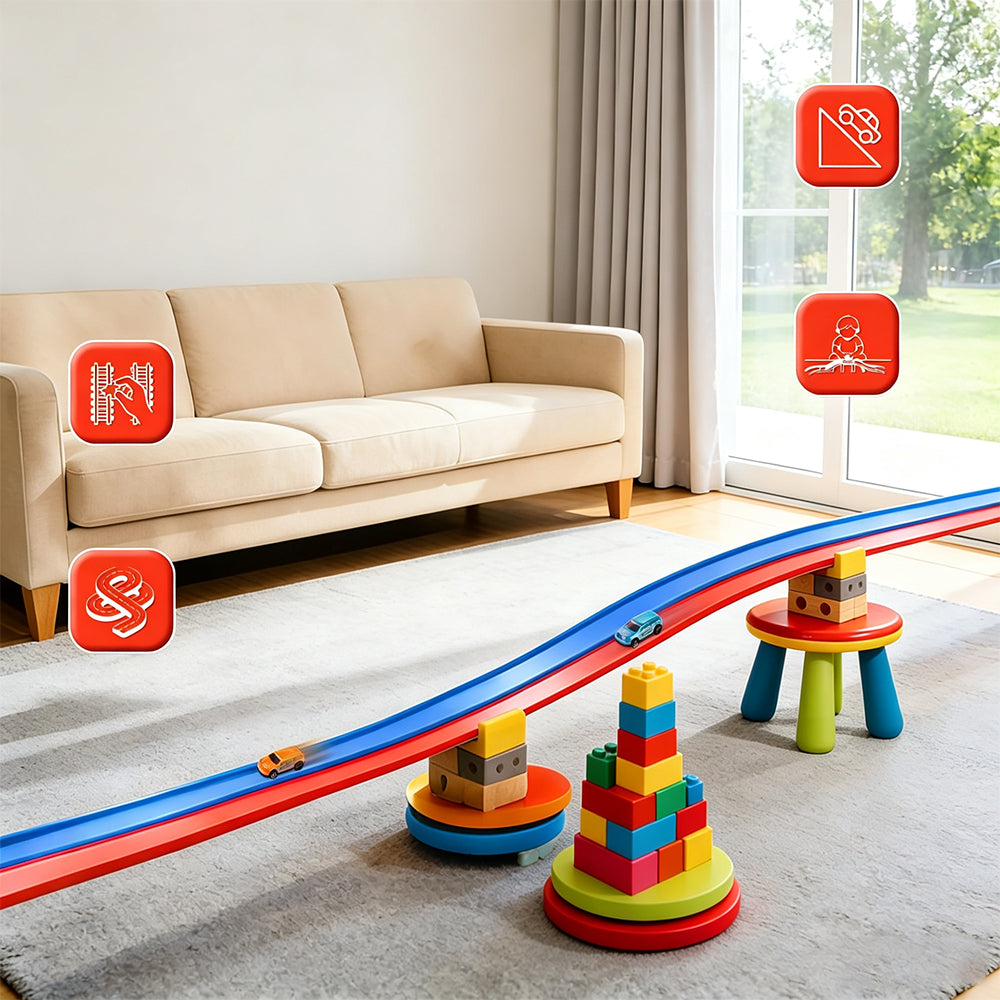 DIY Flexible Car Track Set Bendable Race Track with 4 Toy Cars - Blue