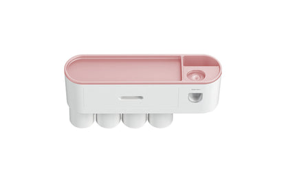 Wall Mounted Toothbrush Holder for Bathroom Automatic Toothpaste Dispenser Kit-Pink