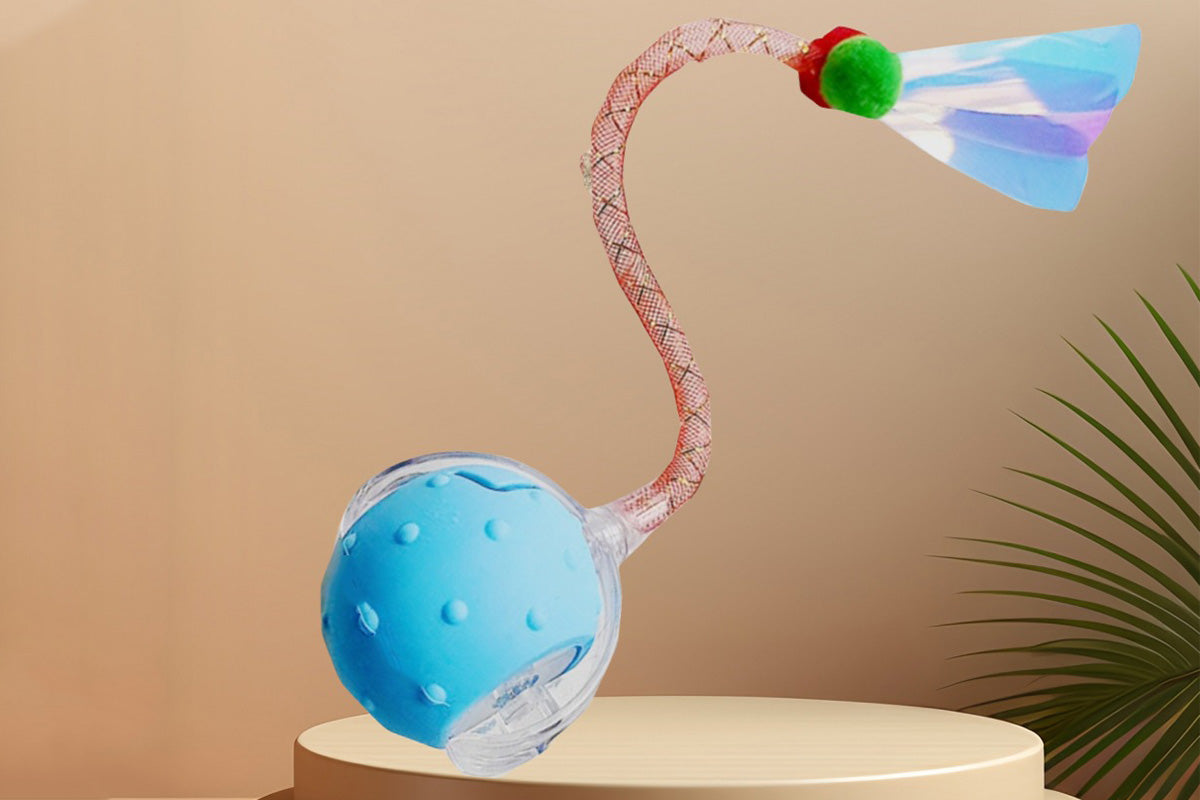 Interactive Cat Toys Ball for Indoor Cats Moving Cat Ball with Elastic Tail -Blue