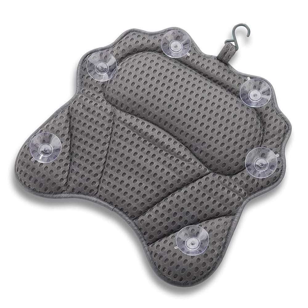 Bath Pillow with Headrest and 6 Suction Cups for Tub Support and Relaxation Grey