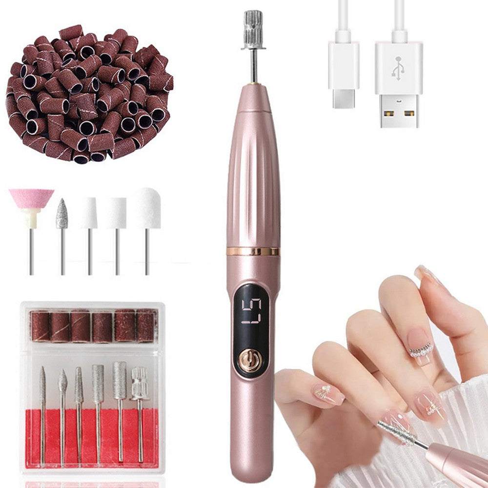 Portable Electric Nail Drill Nail File Kit for Pedicure and Polishing-rose gold