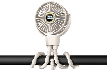 Portable Octopus Stroller Fan with Digital Display and 3 Speed Settings-Beige