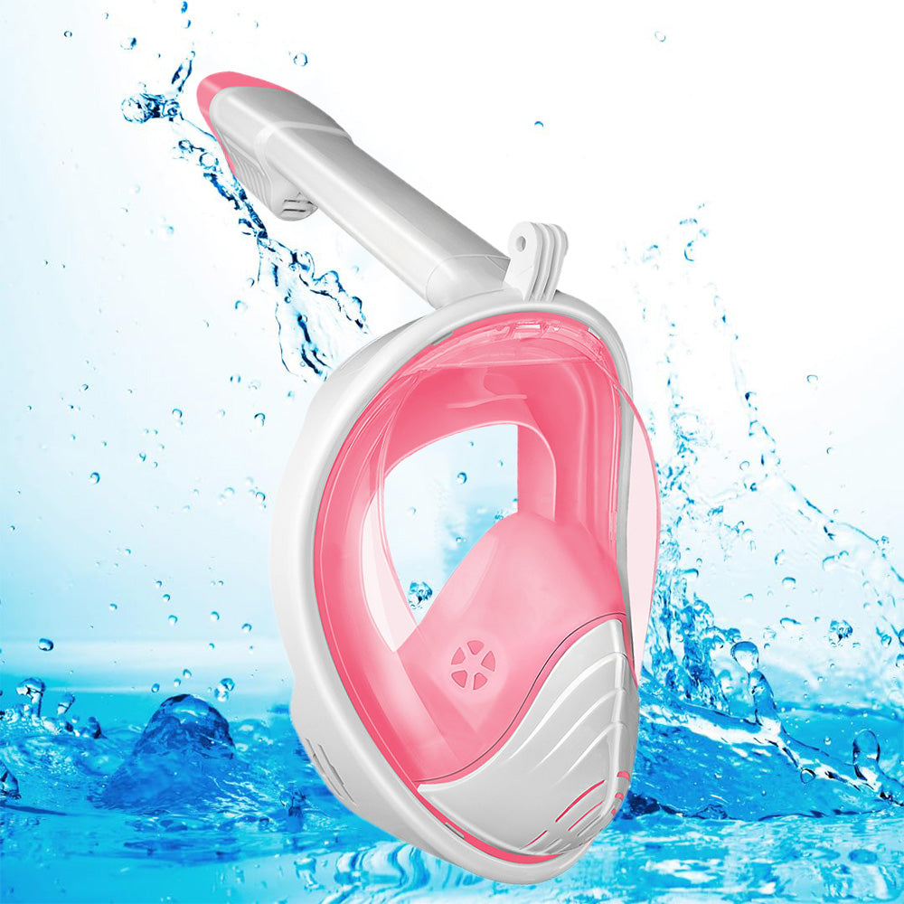 Full Face Snorkel Mask ¨C 180 Degree Panoramic View Anti-Fog & Leak-Proof Design White Pink