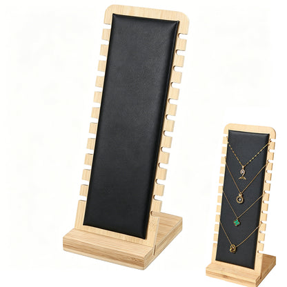 Bamboo Necklace Display Stand for Vendor-Black Leather