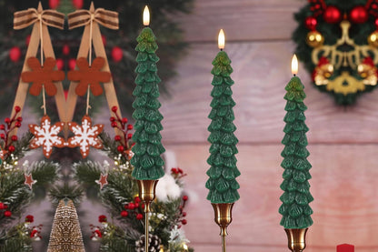 4Pcs Christmas Tree Candles LED Flameless Taper Candles 3D Wick Lifelike Leaves Dinner Xmas Holiday Decoration