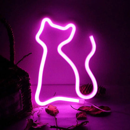 LED Cat Rainbow Neon Sign Night Light Lamp for Bedroom Wall and Bedside Decor Style 2