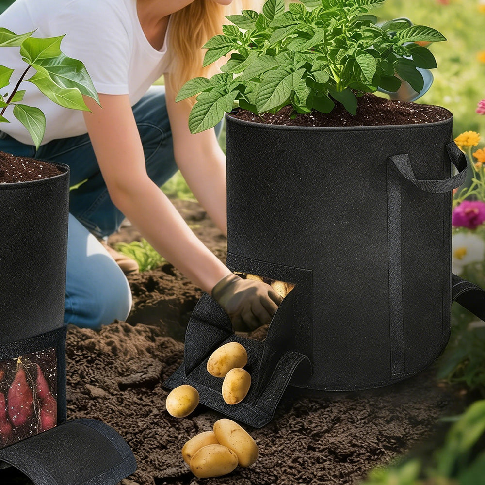 4Pcs 15 Gallon Potato Grow Bags with Dual Harvest Window Visible Window Non-Woven Planter Pot