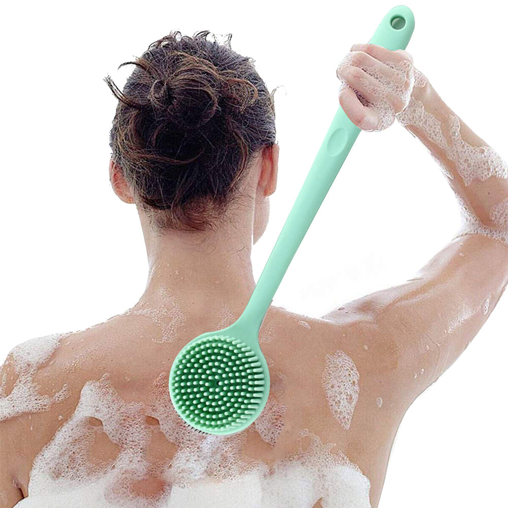 Long Handle Bath Shower Brush Silicone Body Brush Back Scrubber Green