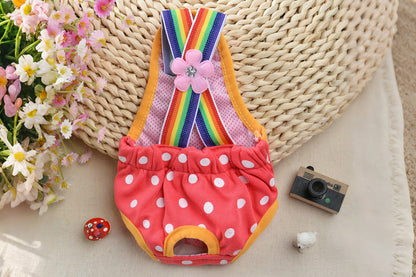 Cute Harness Female Dog Sanitary Pants Reusable Menstrual Diaper-Red