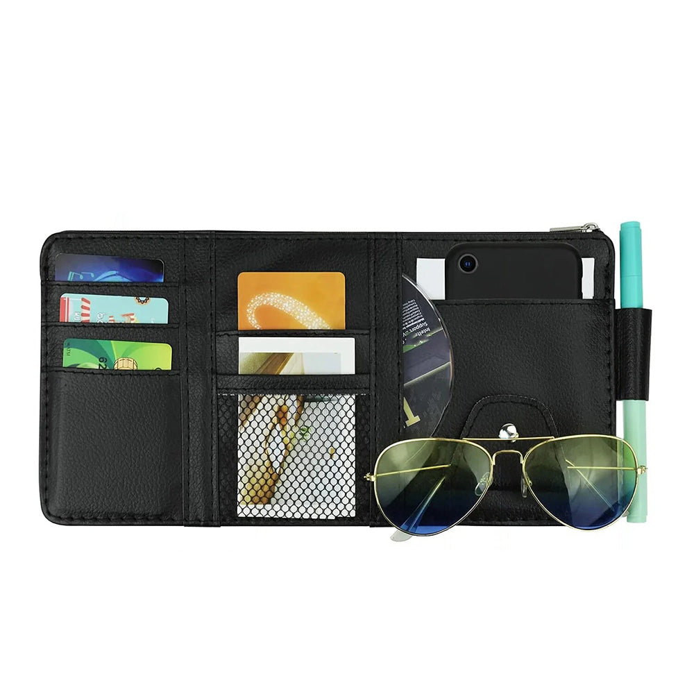 Car Sun Visor Organizer with License & Sunglasses Holder Black