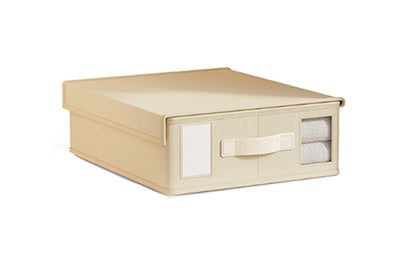 Foldable Bed Sheet Set Organizer Fabric Storage Bins With Handle Storage Box-Beige color
