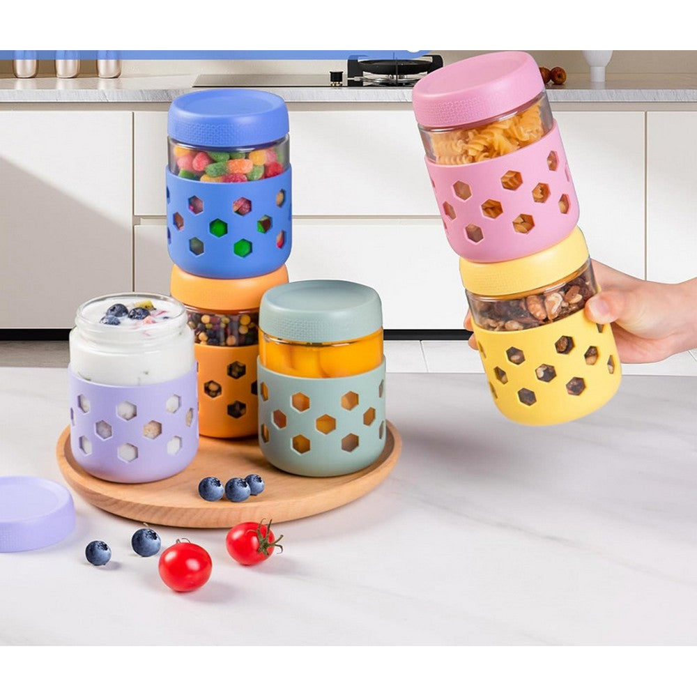 6Pcs Overnight Oats Containers with Lids and Silicone Sleeves for Yogurt Berries