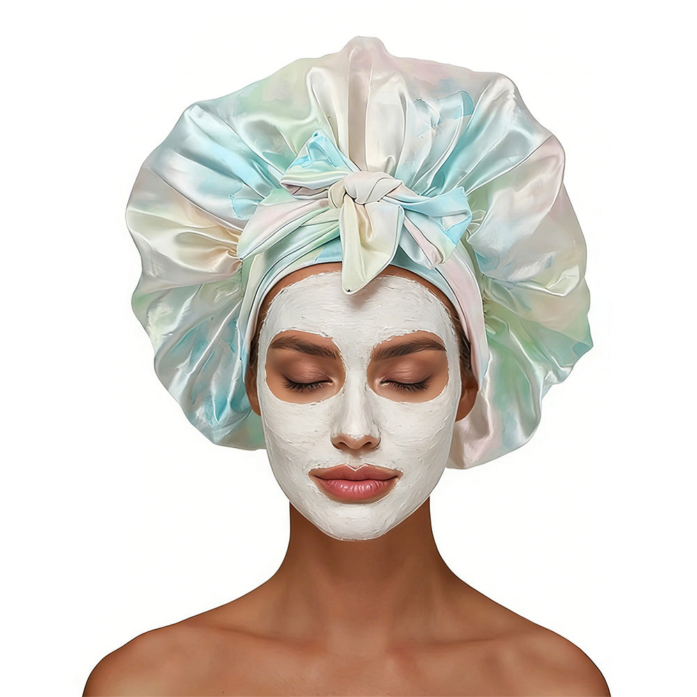 Satin Bonnet for Sleeping Double Layer Sleep Hair Bonnets Caps for Curly Braid Hair-Green