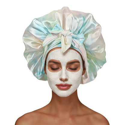 Satin Bonnet for Sleeping Double Layer Sleep Hair Bonnets Caps for Curly Braid Hair-Green