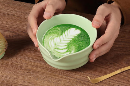 5Pcs Matcha Set Whisk Bowl Spout Scoop Green