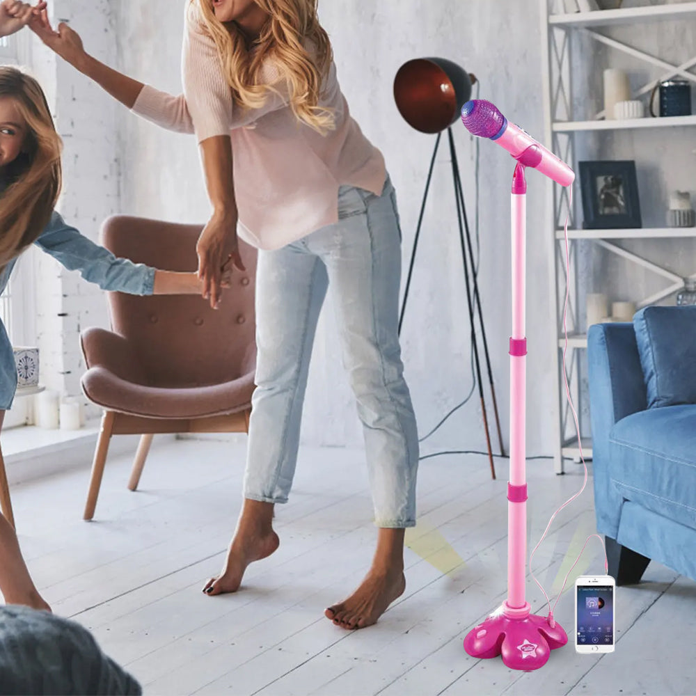 Kids Karaoke Machine with 1 Microphone Adjustable Stand Child Music Play Toy Pink
