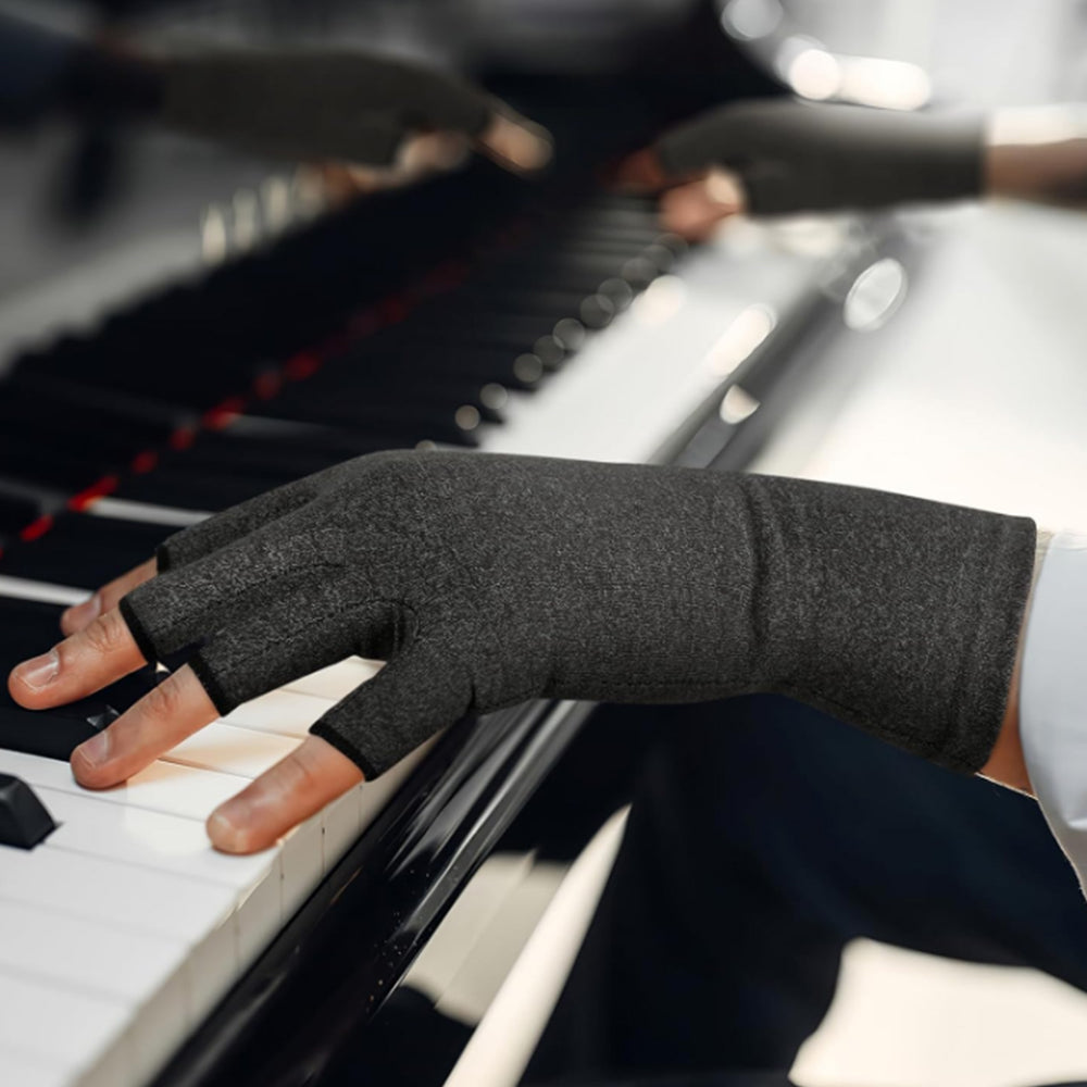 Pair of Open-Fingertip Arthritis Compression Gloves Hand Wrist Brace