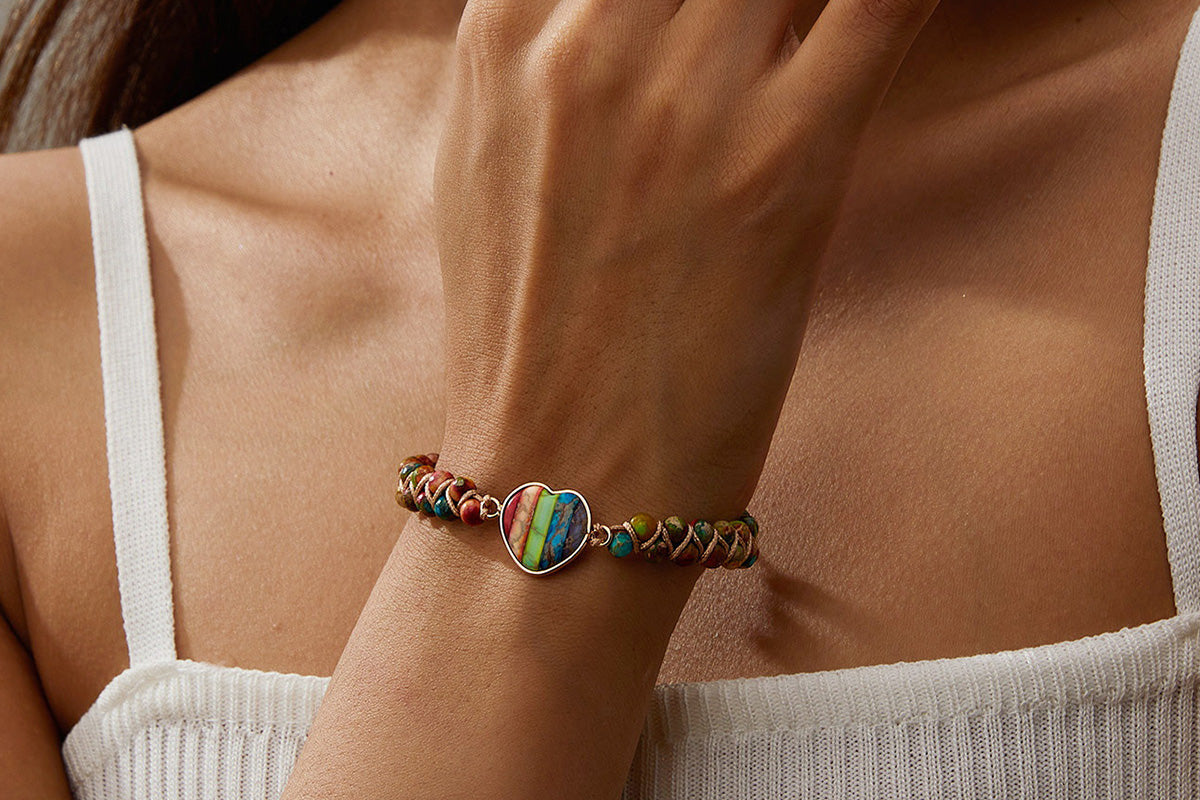 Handmade Natural Stone Beaded Bracelet Adjustable Woven Bangle for Jewelry-Colorful