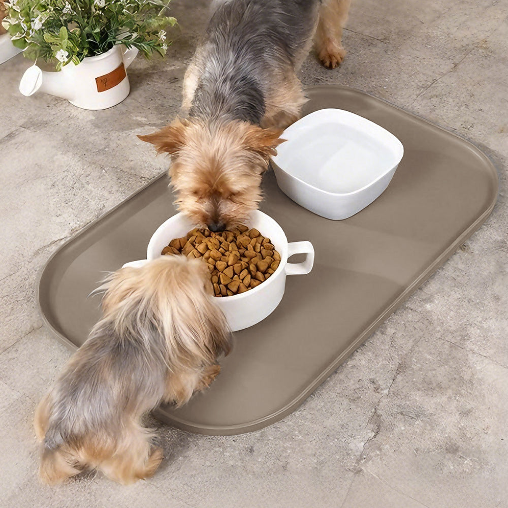 Silicone Pet Feeding Mat Raised Edge Anti-Spill Washable Non-Slip Placemat-Beige