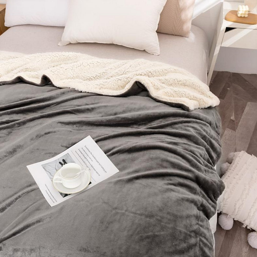 Soft Double-Sided Throw Blanket  Fuzzy Warm Reversible Blanket for Couch Bed Sofa Grey