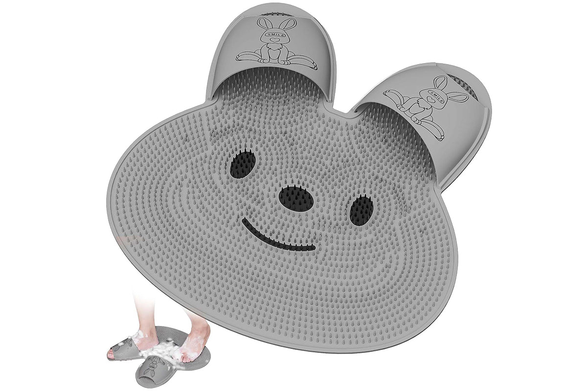 Shower Foot Scrubber Mat Rabbit Shaped Silicone Foot Scrubber Pad -Grey