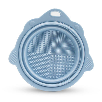 2Pcs Foldable Makeup Brush Cleaner Bowl Portable Silicone Cleaning Tool for Cosmetic Brushes Powder Puffs Sponges Blue